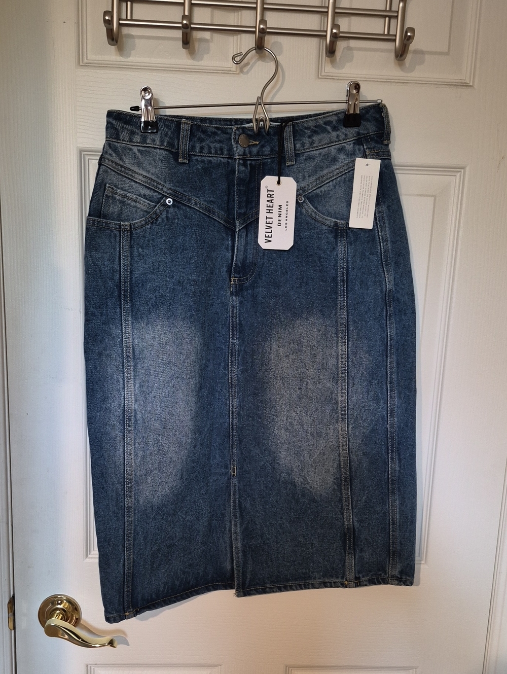 Velvet Heart Denim NWT Tessia High Waist Panel Midi Skirt Front Slit Sz 28/8